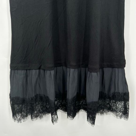 LOGO by Lori Goldstein Sleeveless Tank Tunic Lace Hem Black Womens XXS 2XS - Picture 5 of 10